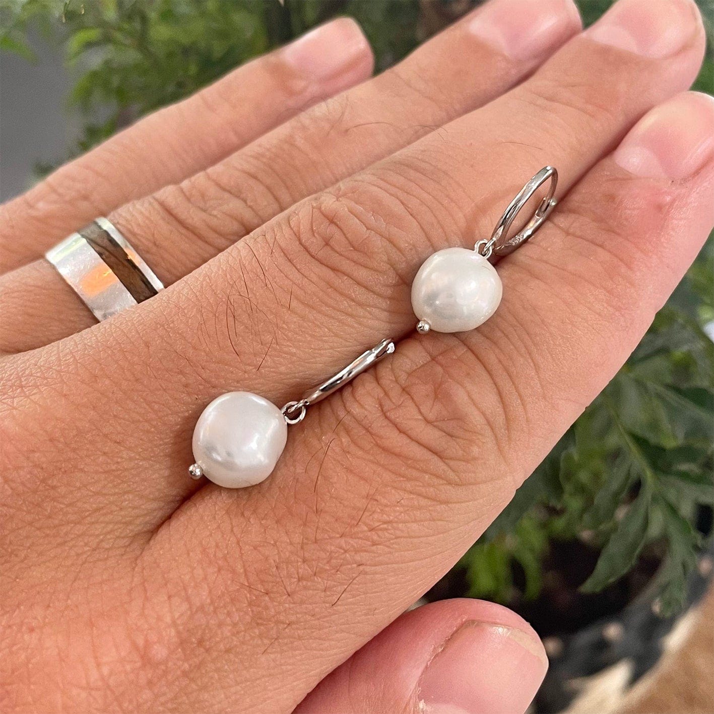 Boucles d'oreilles Huggies Perles Baroques en argent sterling