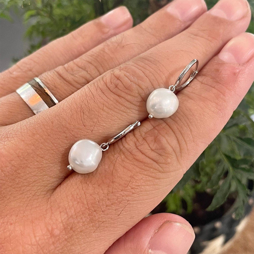 Boucles d'oreilles Huggies Perles Baroques en argent sterling