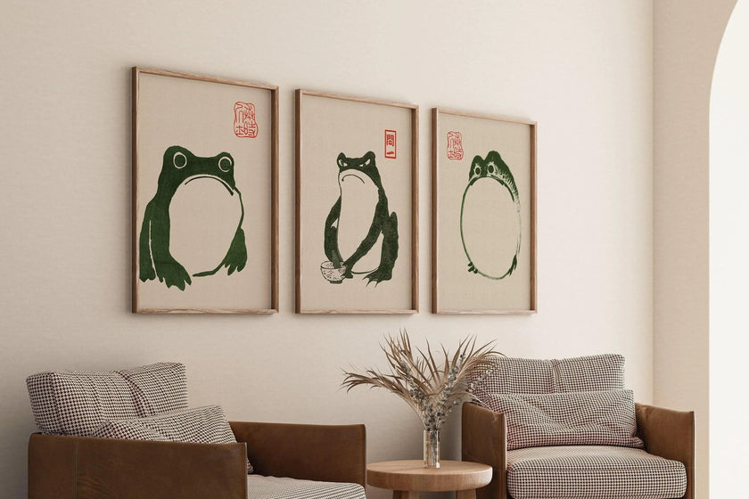 Matsumoto Hoji's Three Frogs Print: Vintage Japanese Woodblock Art