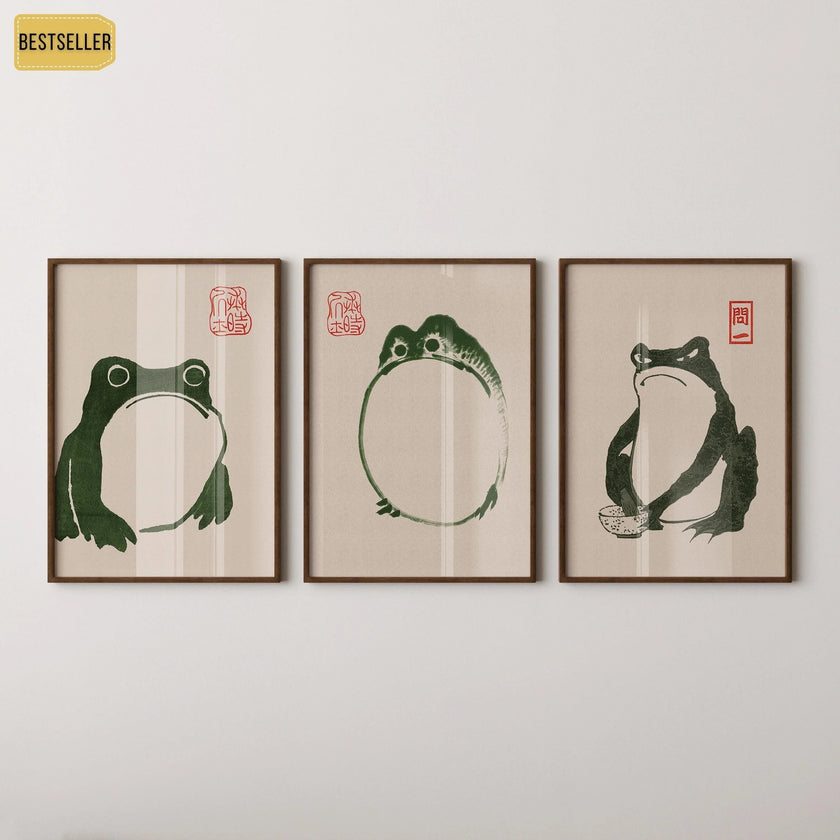 Matsumoto Hoji's Three Frogs Print: Vintage Japanese Woodblock Art