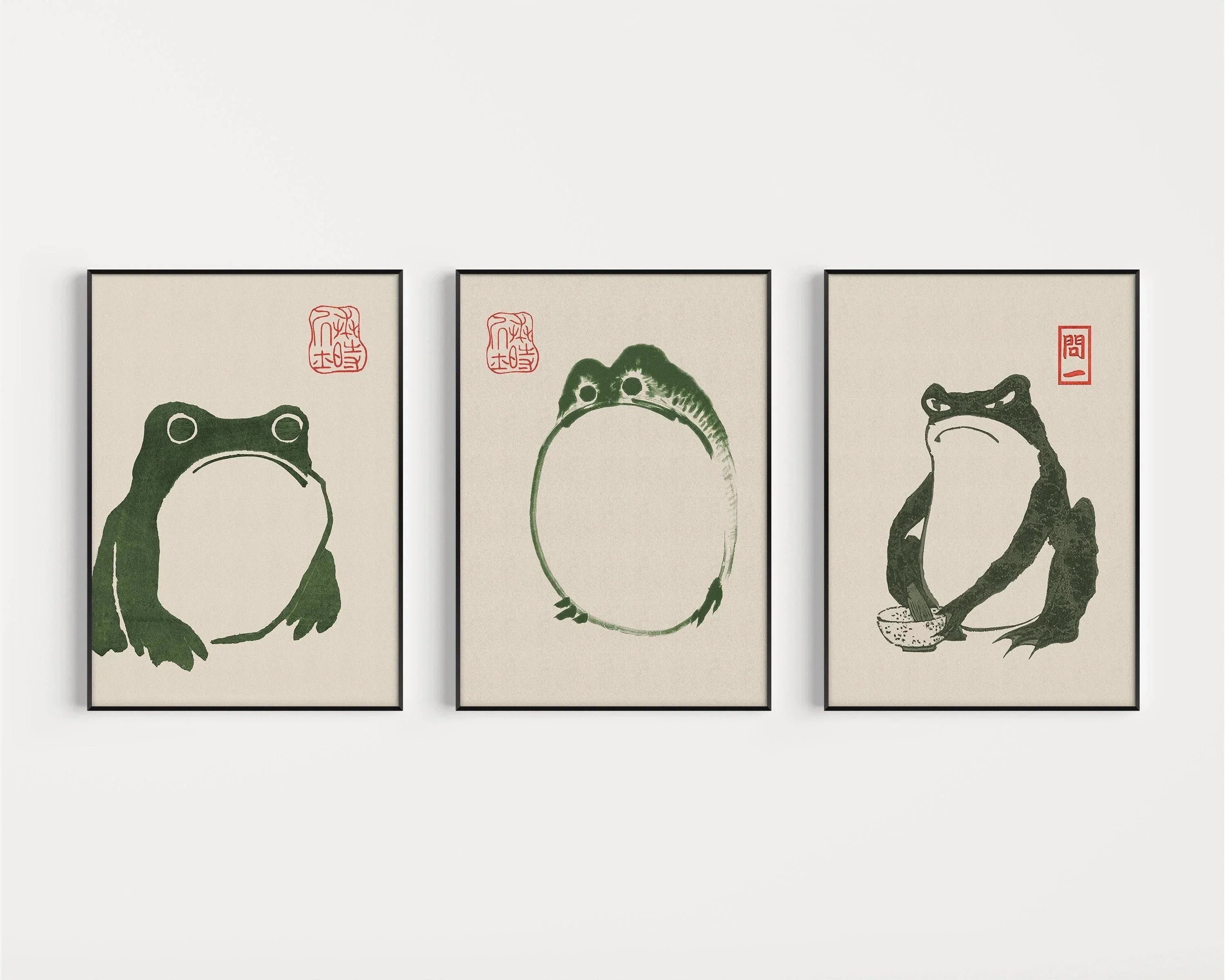 Matsumoto Hoji's Three Frogs Print: Vintage Japanese Woodblock Art