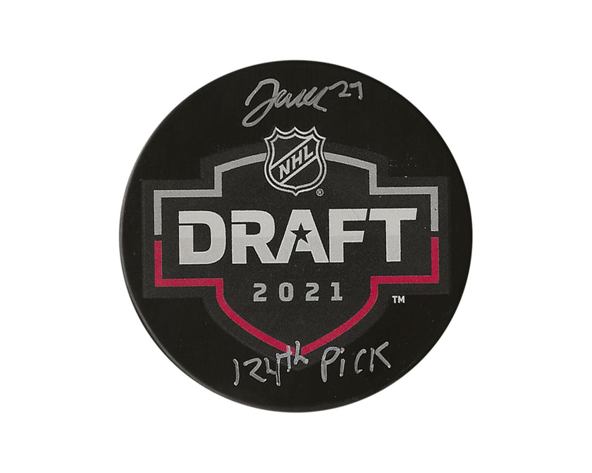 Jack Matier Autographed 2021 NHL Draft Puck Inscribed 
