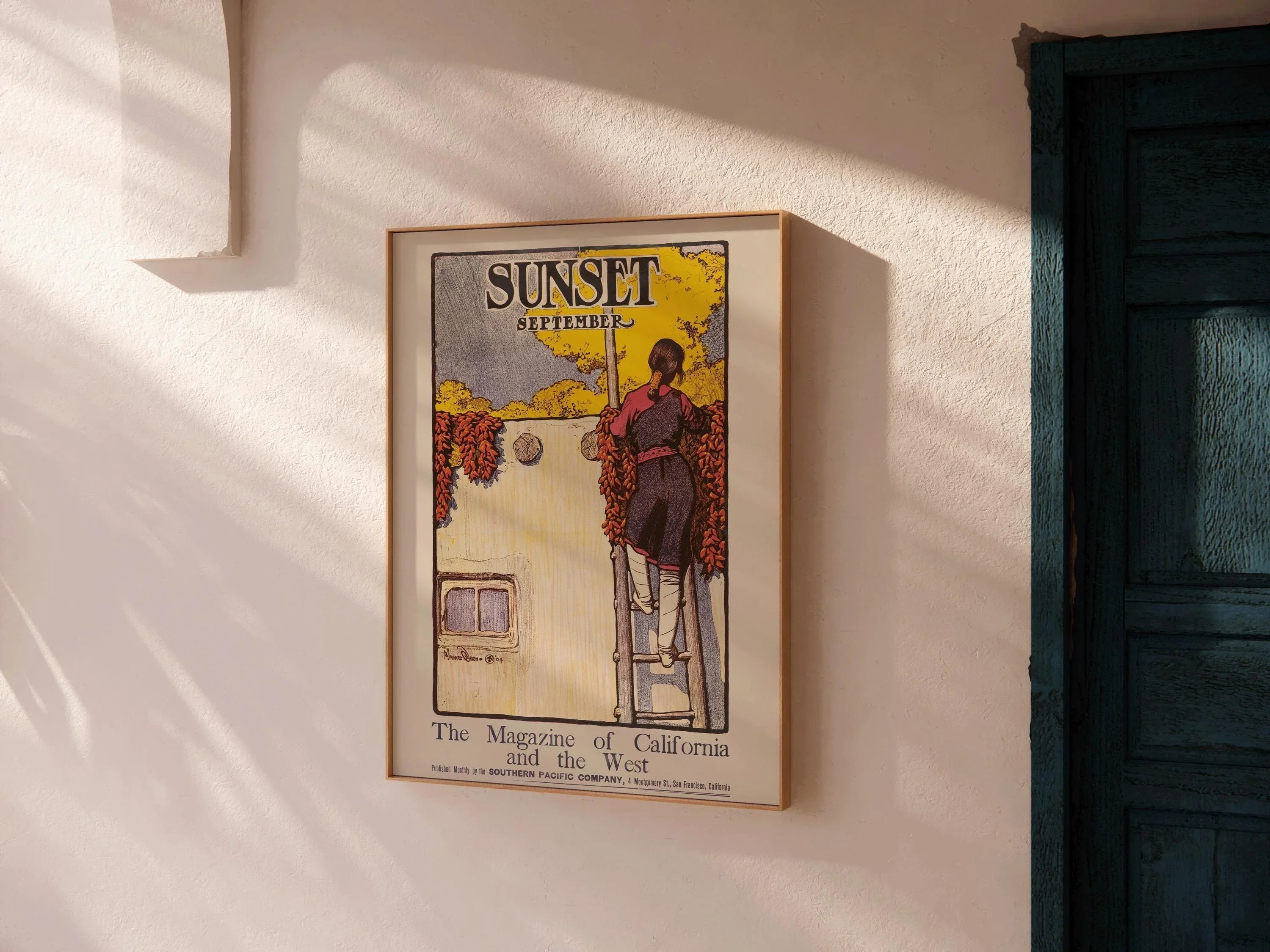 Maynard Dixon Print: Vintage California Adobe & Chili Ristras Illustration