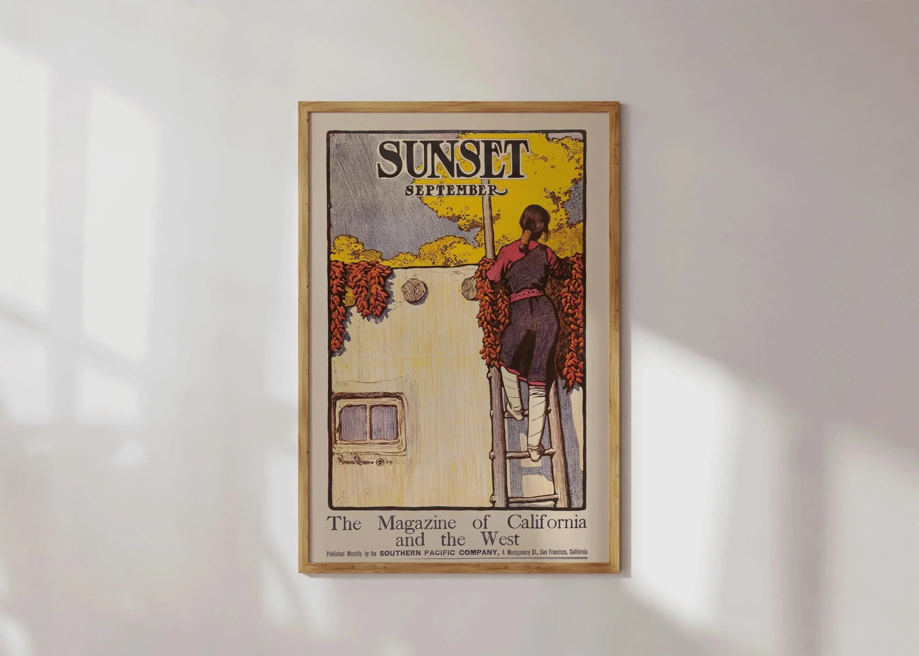 Maynard Dixon Print: Vintage California Adobe & Chili Ristras Illustration