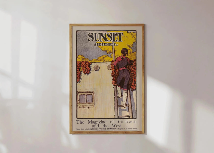 Maynard Dixon Print: Vintage California Adobe & Chili Ristras Illustration