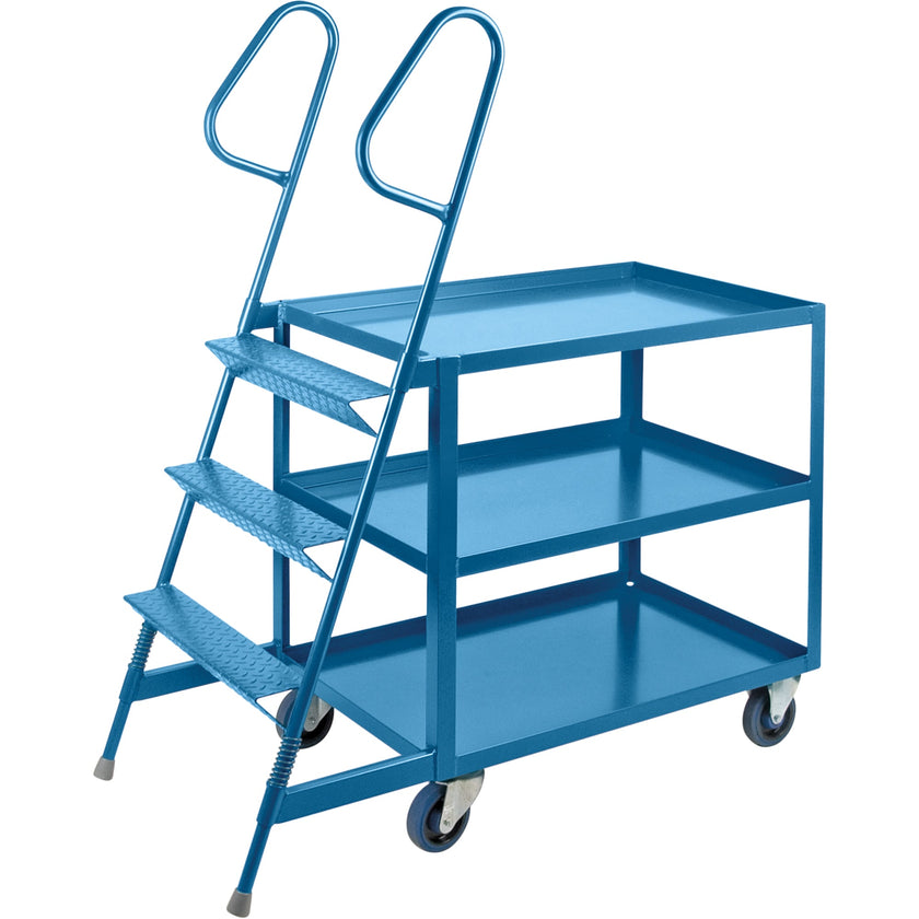 Chariots de prélèvement de stock, en acier, 61 cm de largeur x 132 cm de profondeur, 3 niveaux, capacité de 544 kg.