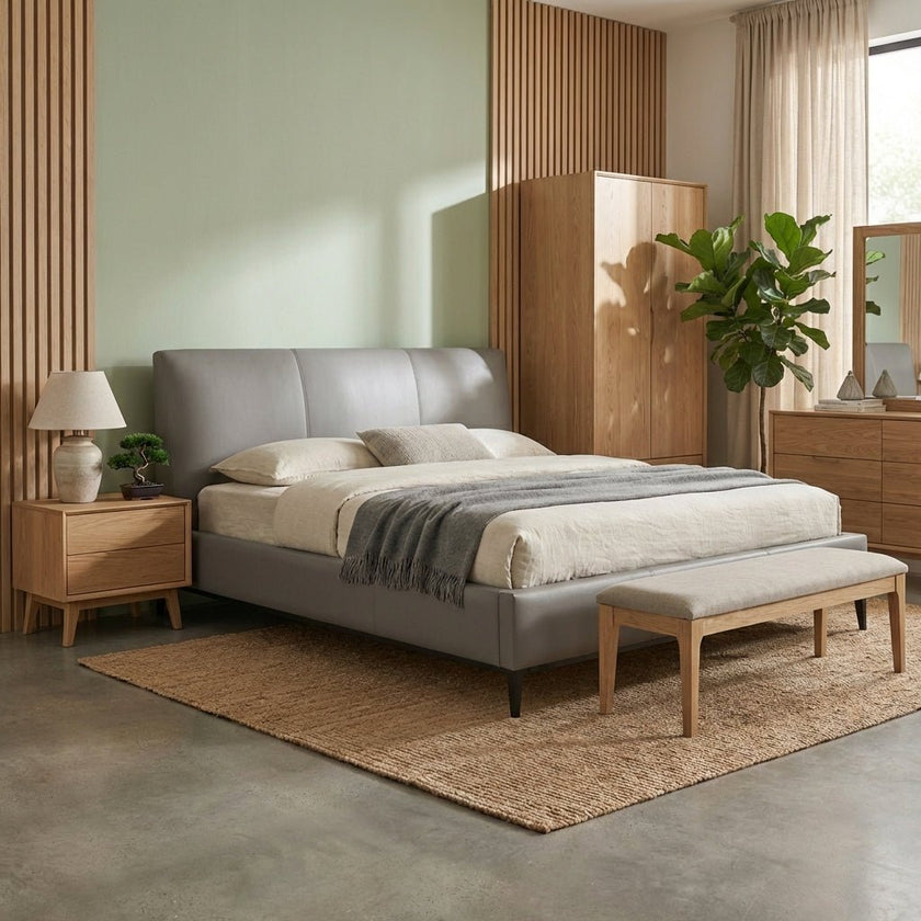 Melbourne Grey Leather Bed