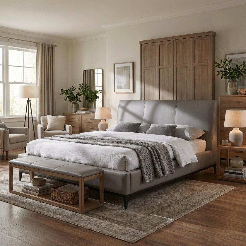 Melbourne Grey Leather Bed