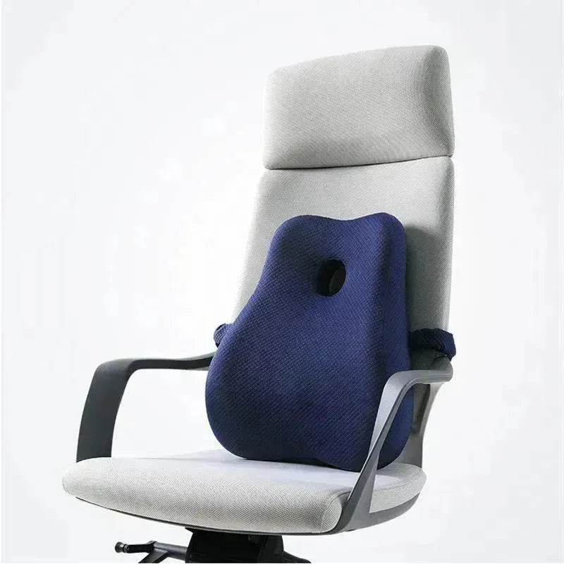 Memory Foam Office Chair Back Cushion – Ergonomic Lumbar Support Cushion for Desk Chair in Navy Blue & Grey