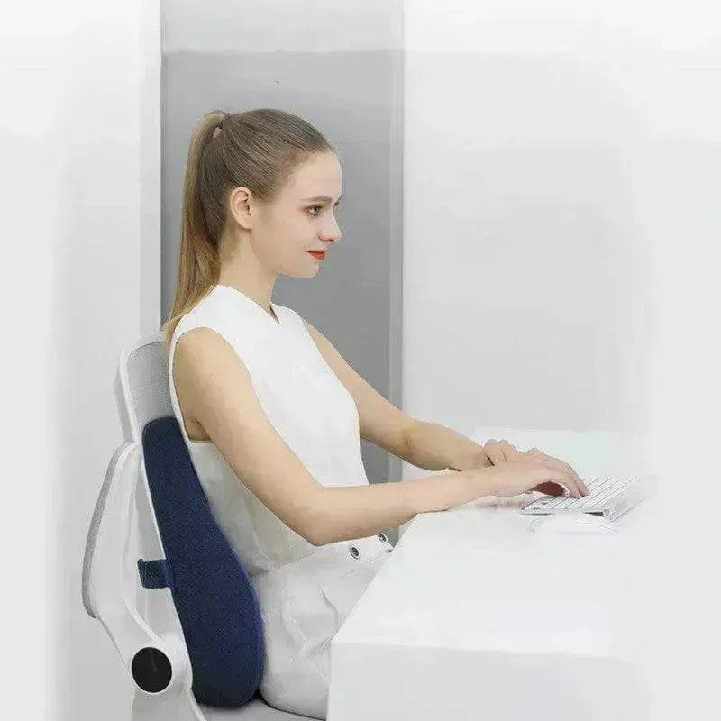 Memory Foam Office Chair Back Cushion – Ergonomic Lumbar Support Cushion for Desk Chair in Navy Blue & Grey