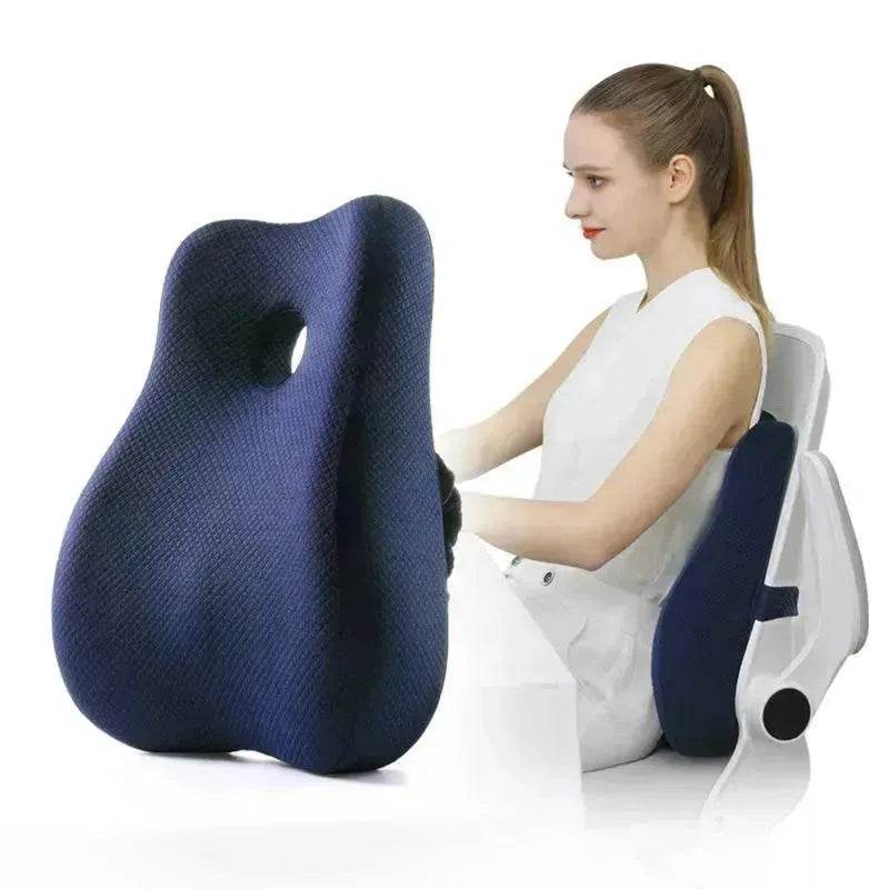 Memory Foam Office Chair Back Cushion – Ergonomic Lumbar Support Cushion for Desk Chair in Navy Blue & Grey