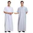 Fashionable and Elegant Men's Arab Short-sleeved Solid Color Robe Moroccan Men's Jalabiya