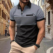 Men's Casual Striped polo T-Shirt With  fake Chest Pocket