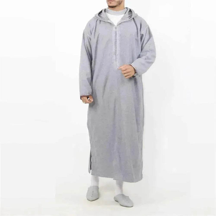 Fashionable and Elegant Men's Fashion Casual Hooded Shirt Arab  Robe Moroccan Men's Jalabiya