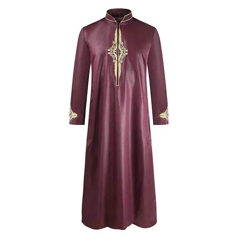 Fashionable and Elegant Men'S Robe Solid Color Embroidered Middle East Arab  Long-Sleeved Foreign Trade Robe Moroccan Men's Jalabiya