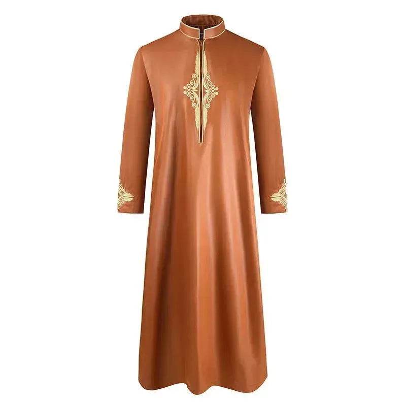 Fashionable and Elegant Men'S Robe Solid Color Embroidered Middle East Arab  Long-Sleeved Foreign Trade Robe Moroccan Men's Jalabiya