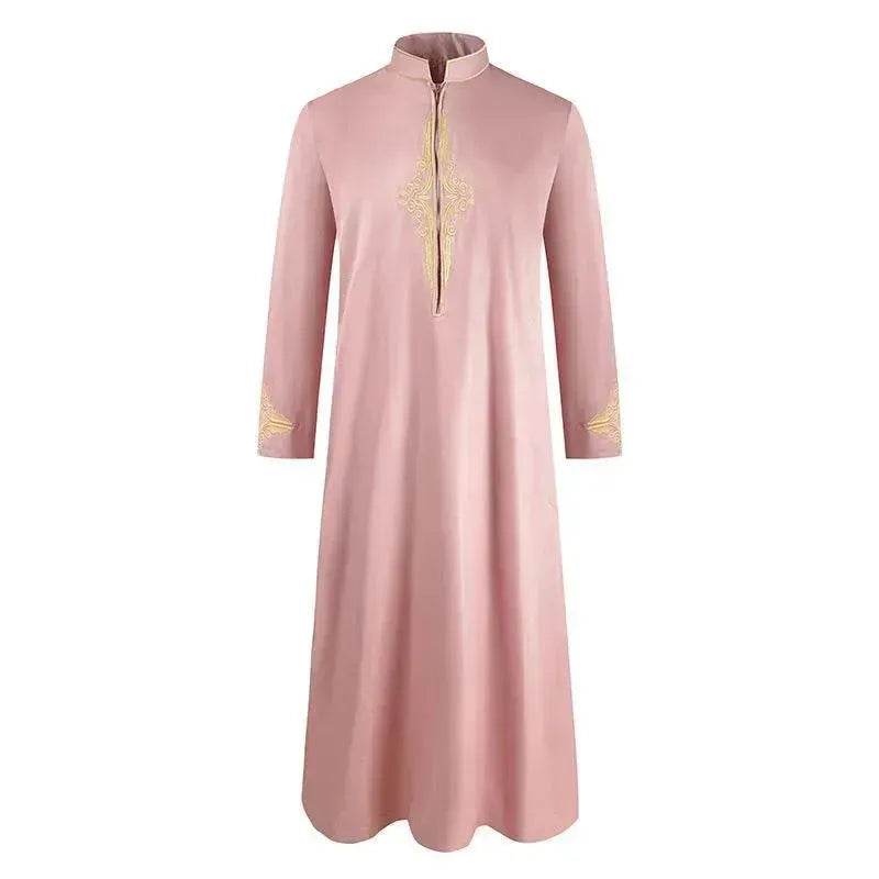 Fashionable and Elegant Men'S Robe Solid Color Embroidered Middle East Arab  Long-Sleeved Foreign Trade Robe Moroccan Men's Jalabiya