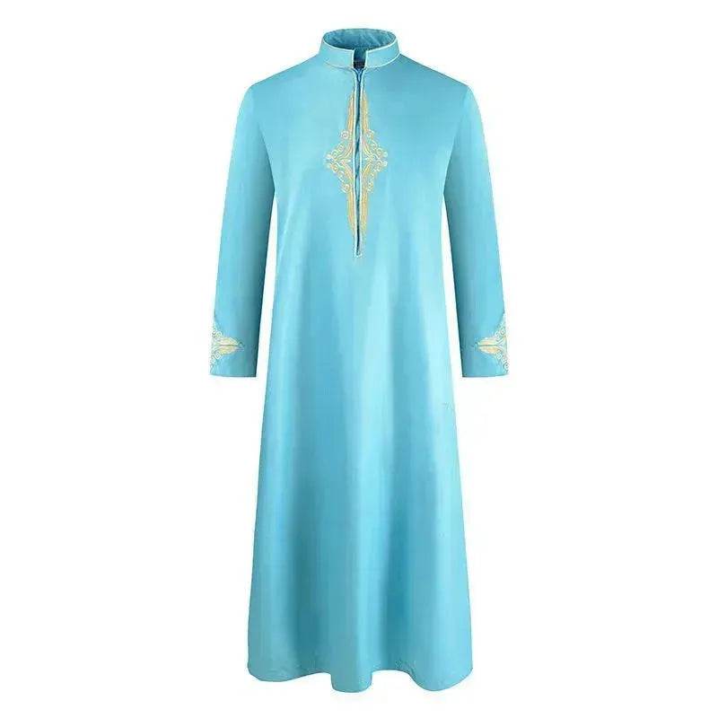 Fashionable and Elegant Men'S Robe Solid Color Embroidered Middle East Arab  Long-Sleeved Foreign Trade Robe Moroccan Men's Jalabiya
