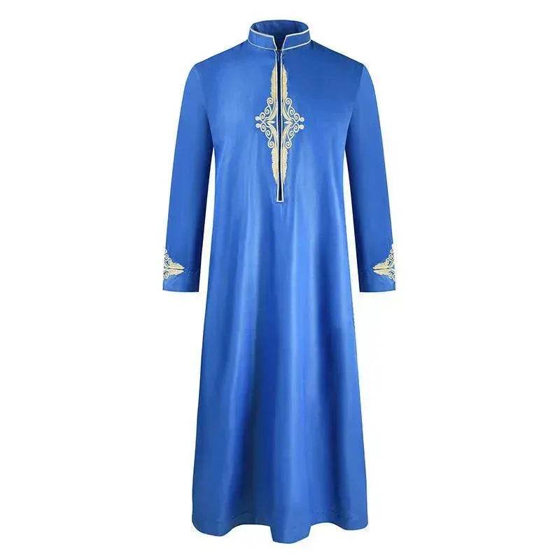 Fashionable and Elegant Men'S Robe Solid Color Embroidered Middle East Arab  Long-Sleeved Foreign Trade Robe Moroccan Men's Jalabiya
