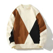 Men's Round Neck Sweater Spring Fashion Loose Breathable Stitching Long Sleeve
