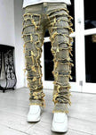 Stacked Denim Jeans Men – Patched Slim Fit Pants