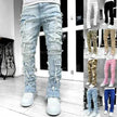 Stacked Denim Jeans Men – Patched Slim Fit Pants