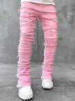 Stacked Denim Jeans Men – Patched Slim Fit Pants