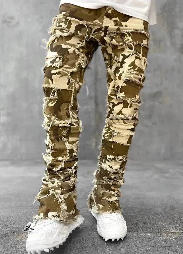 Stacked Denim Jeans Men – Patched Slim Fit Pants