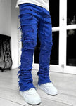 Stacked Denim Jeans Men – Patched Slim Fit Pants