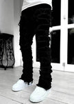 Stacked Denim Jeans Men – Patched Slim Fit Pants
