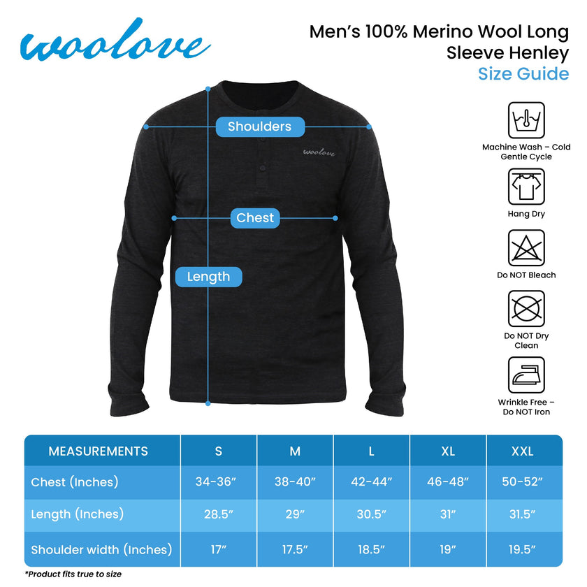 Men's Merino Wool Long Sleeve Henley — Midweight