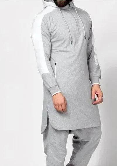 Fashionable and Elegant Mens Colorblock Robe Arab  Zip Pocket Sweatshirt Moroccan Men's Jalabiya