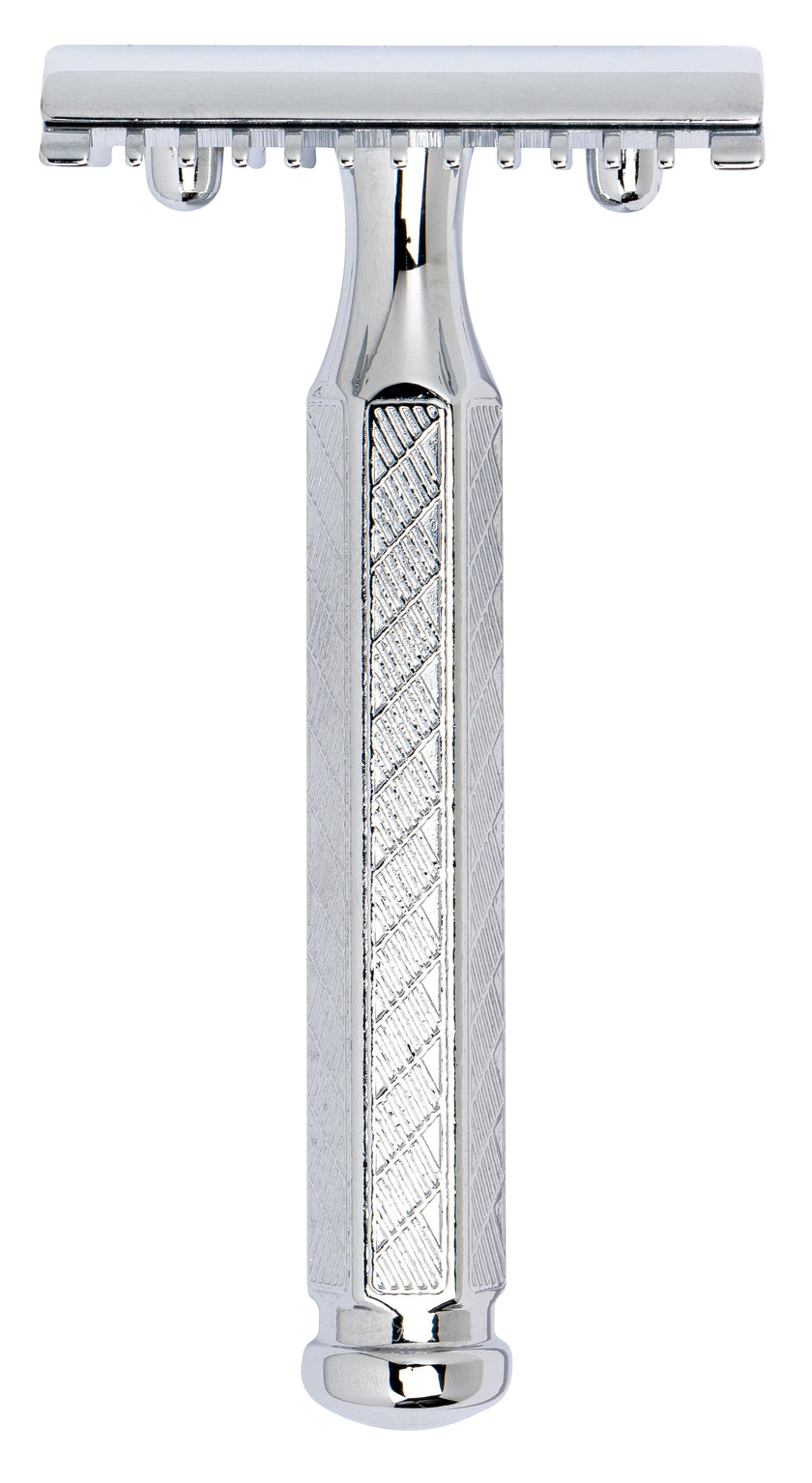 Merkur 41C 3-Piece DE Safety Razor, Open Comb, Classic 1906 Etched Handle, Chrome