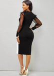 Mesh Sleeve Pencil Mid-length Hip Dress