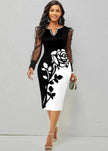 Mesh Sleeve Pencil Mid-length Hip Dress