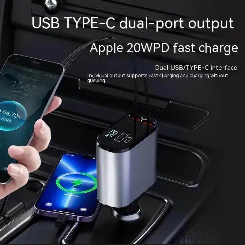 Metal Car Charger 100W Super Fast Charging Car USB And TYPE-C Adapter