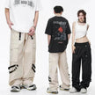 Metal Snap Fastener Detachable Webbing Multi-pocket Wide Leg Straight Overalls