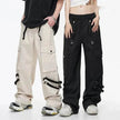 Metal Snap Fastener Detachable Webbing Multi-pocket Wide Leg Straight Overalls