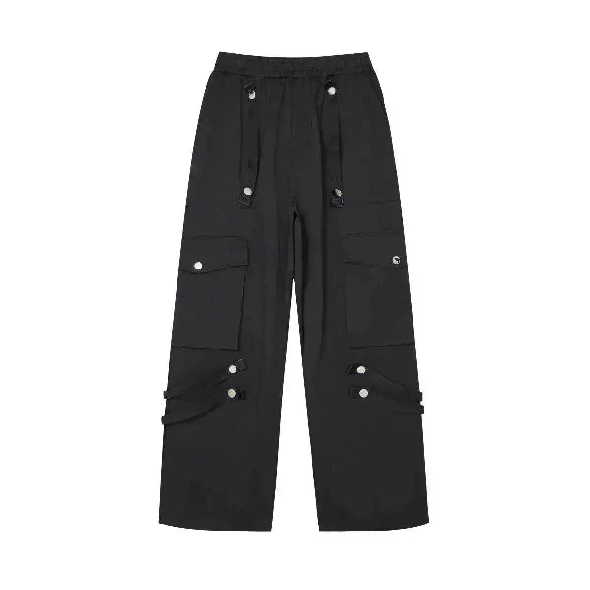 Metal Snap Fastener Detachable Webbing Multi-pocket Wide Leg Straight Overalls