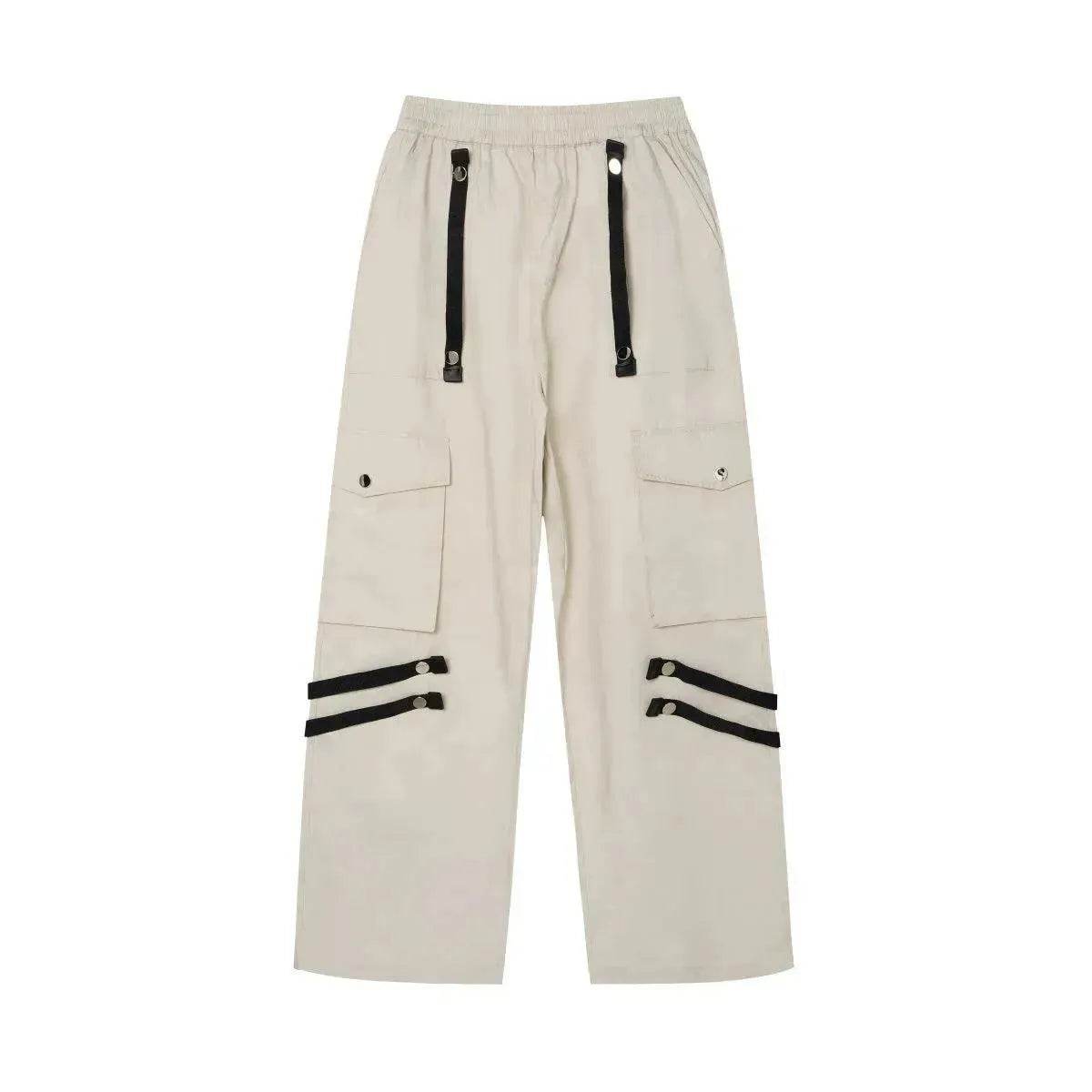 Metal Snap Fastener Detachable Webbing Multi-pocket Wide Leg Straight Overalls