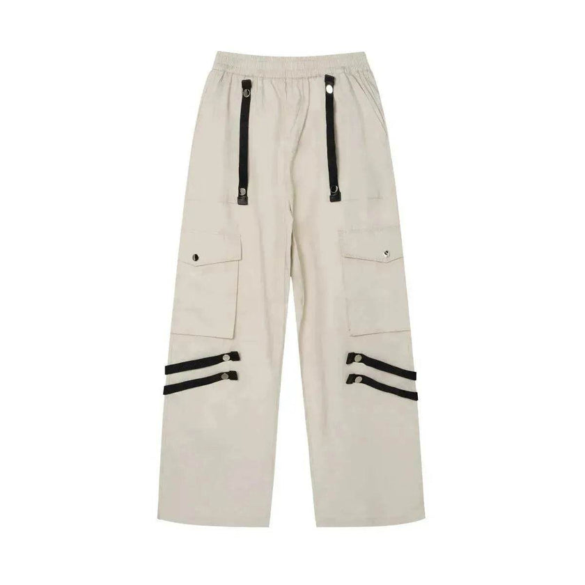 Metal Snap Fastener Detachable Webbing Multi-pocket Wide Leg Straight Overalls