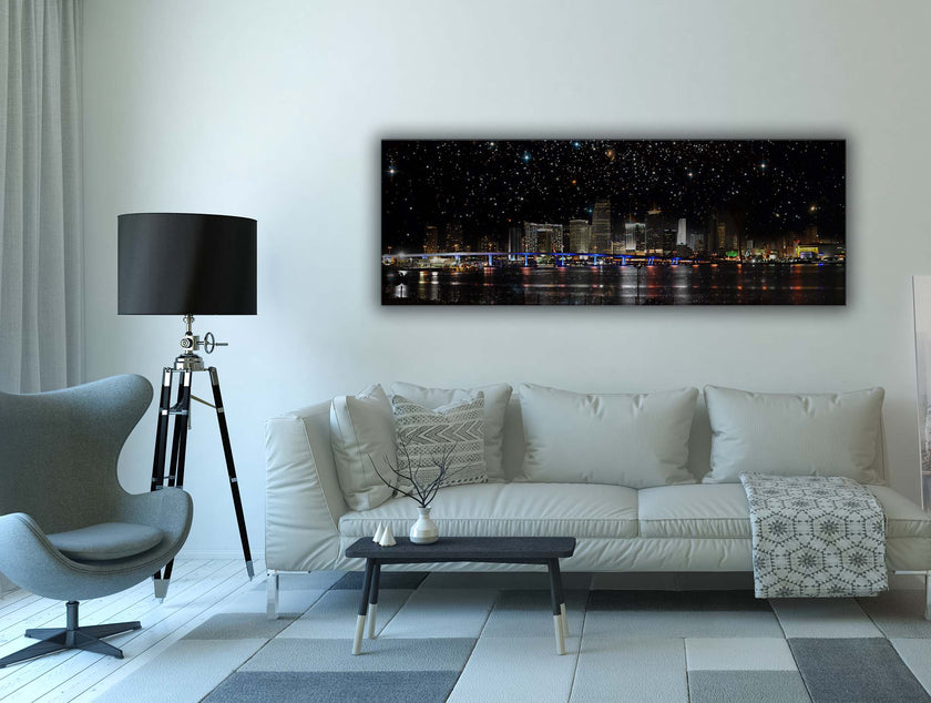 Miami de nuit - Horizon de la ville - Décoration murale sur toile - Vernis RGB