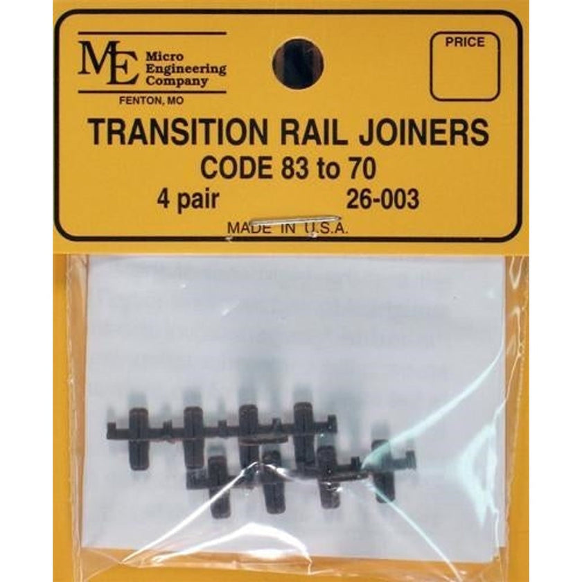 Micro Engineering 26-003 HO Code 83 to 70 Plastic-Insulated Transition Rail Joiners Pkg of 8 NIB