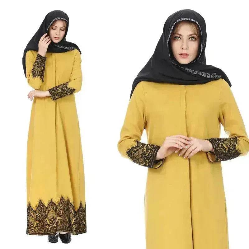 Middle East Turkey Full Button Ethnic Lace Robe Long Dress