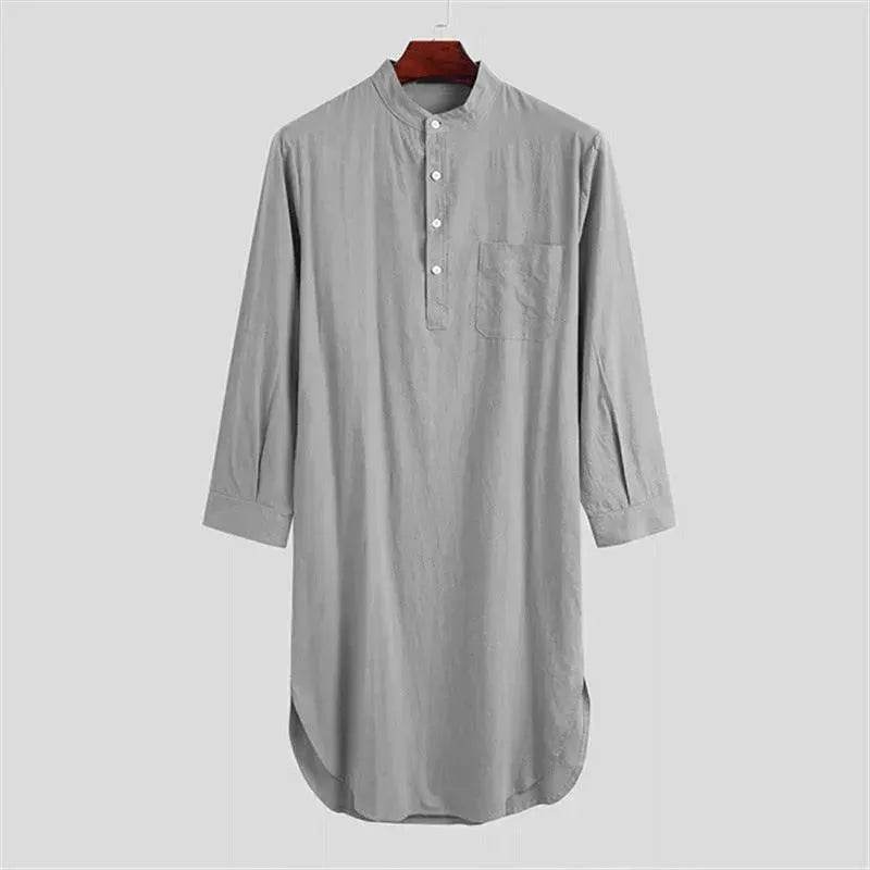 Fashionable and Elegant Middle Eastern Arab  Stand Collar Robe Moroccan Men's Jalabiya