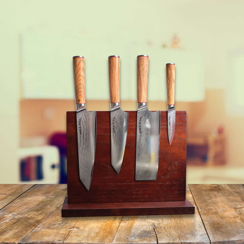 MIA FIVE | Essential 5 pcs Knife set | 4 Knives with Magnetic Wood Block