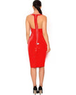 Mirror PU Leather Sleeveless V-neck Tight Dress