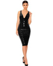Mirror PU Leather Sleeveless V-neck Tight Dress