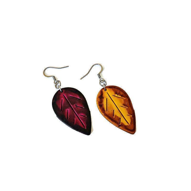 Mismatched Leaves Earrings Handmade, Fall Jewelry