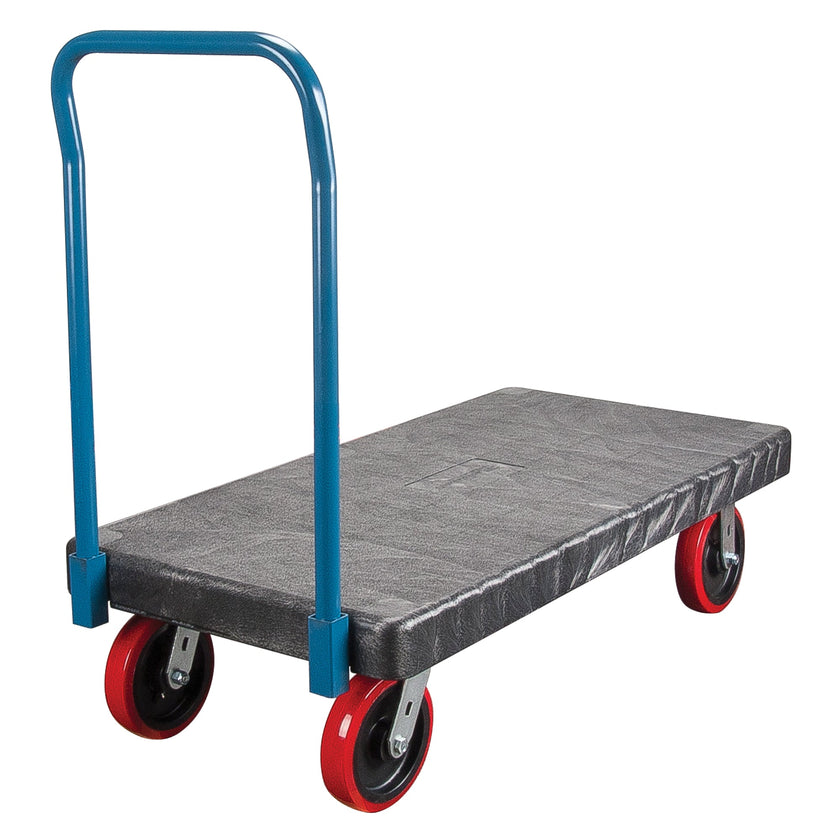 Chariot de plateforme en plastique, 152,4 cm (L) x 76,2 cm (l), capacité de 1134 kg, roues en polyuréthane.